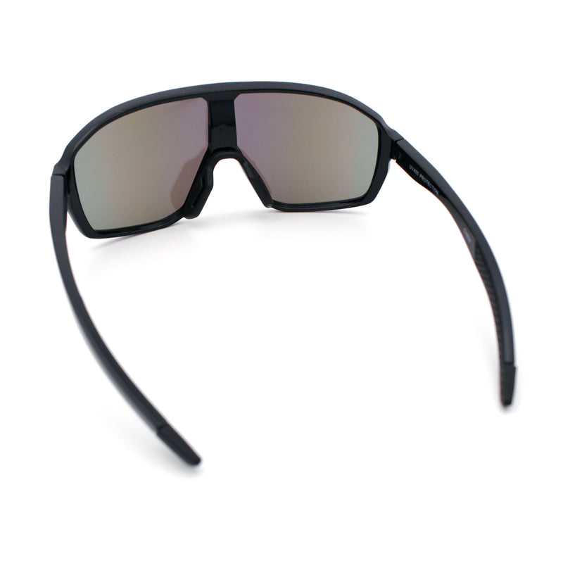 Mens Oversized Shield Color Mirror Sport Wrap Plastic MTB Rectangle Sunglasses