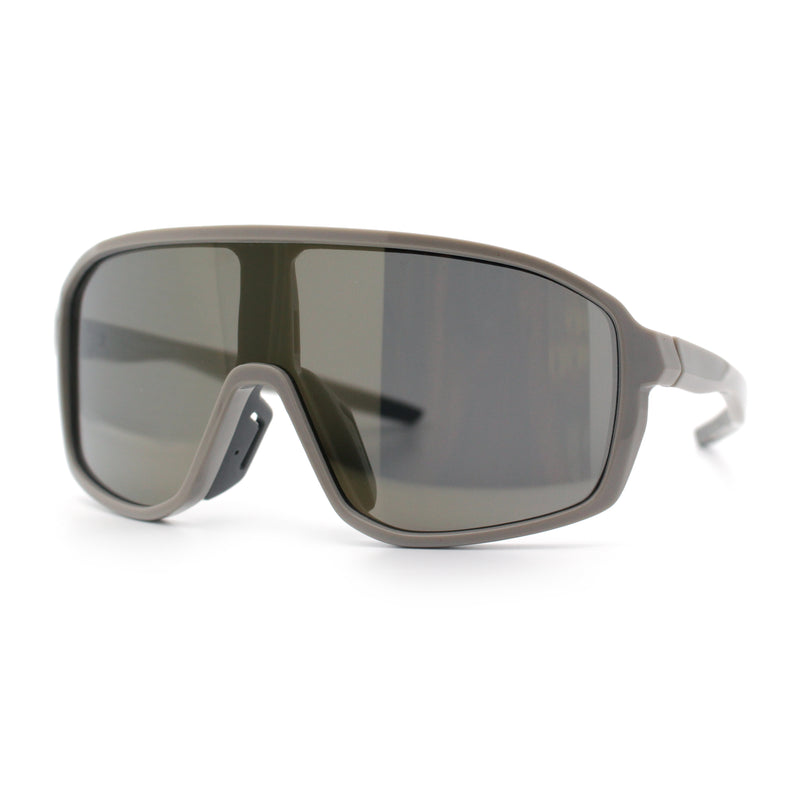 Mens Oversized Shield Color Mirror Sport Wrap Plastic MTB Rectangle Sunglasses