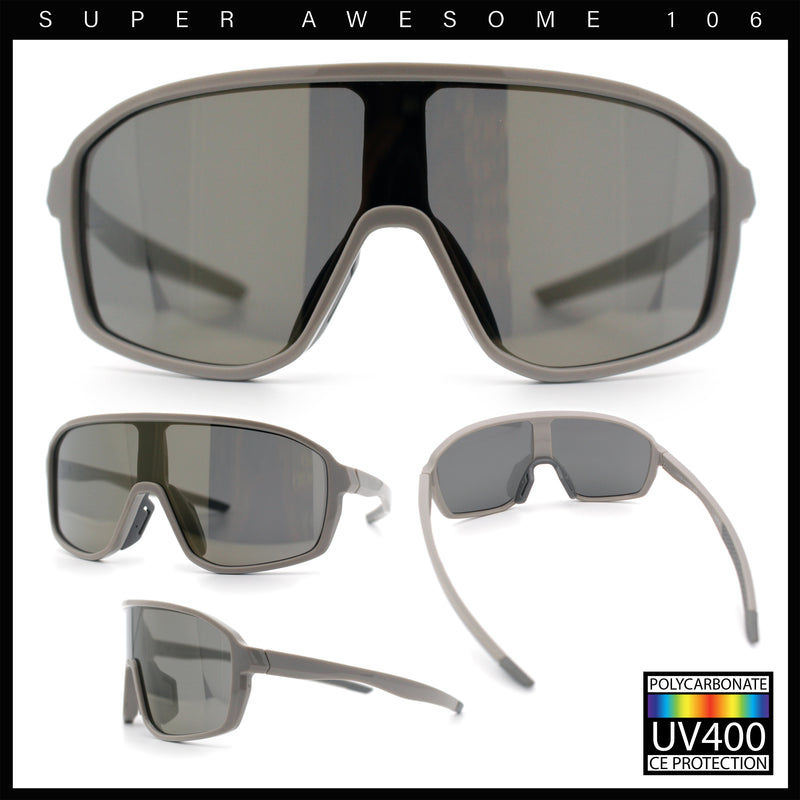 Mens Oversized Shield Color Mirror Sport Wrap Plastic MTB Rectangle Sunglasses