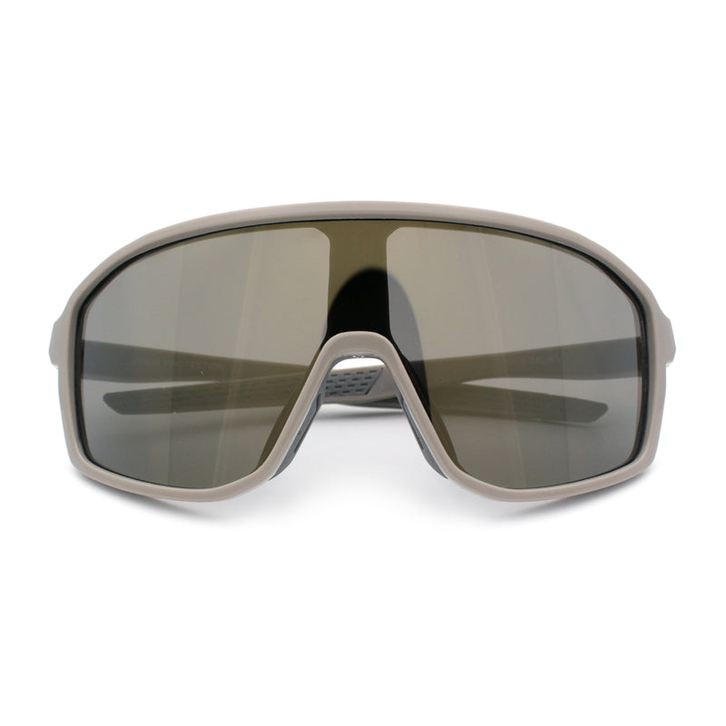 Mens Oversized Shield Color Mirror Sport Wrap Plastic MTB Rectangle Sunglasses