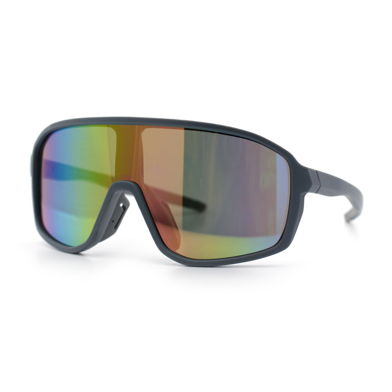 Mens Oversized Shield Color Mirror Sport Wrap Plastic MTB Rectangle Sunglasses