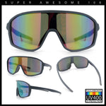 Mens Oversized Shield Color Mirror Sport Wrap Plastic MTB Rectangle Sunglasses
