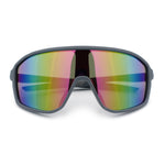 Mens Oversized Shield Color Mirror Sport Wrap Plastic MTB Rectangle Sunglasses