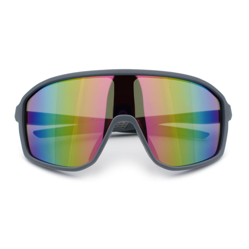 Mens Oversized Shield Color Mirror Sport Wrap Plastic MTB Rectangle Sunglasses