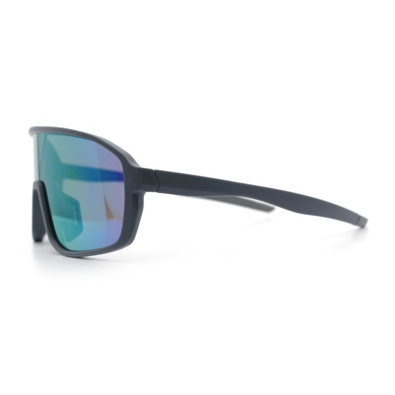Mens Oversized Shield Color Mirror Sport Wrap Plastic MTB Rectangle Sunglasses