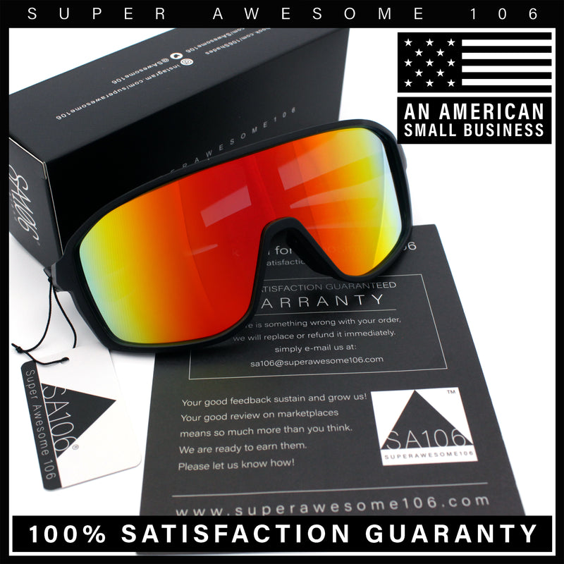 Mens Oversized Shield Color Mirror Sport Wrap Plastic MTB Rectangle Sunglasses