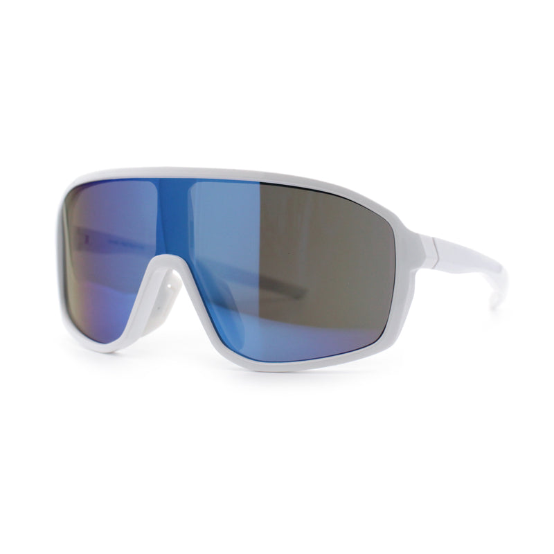 Mens Oversized Shield Color Mirror Sport Wrap Plastic MTB Rectangle Sunglasses