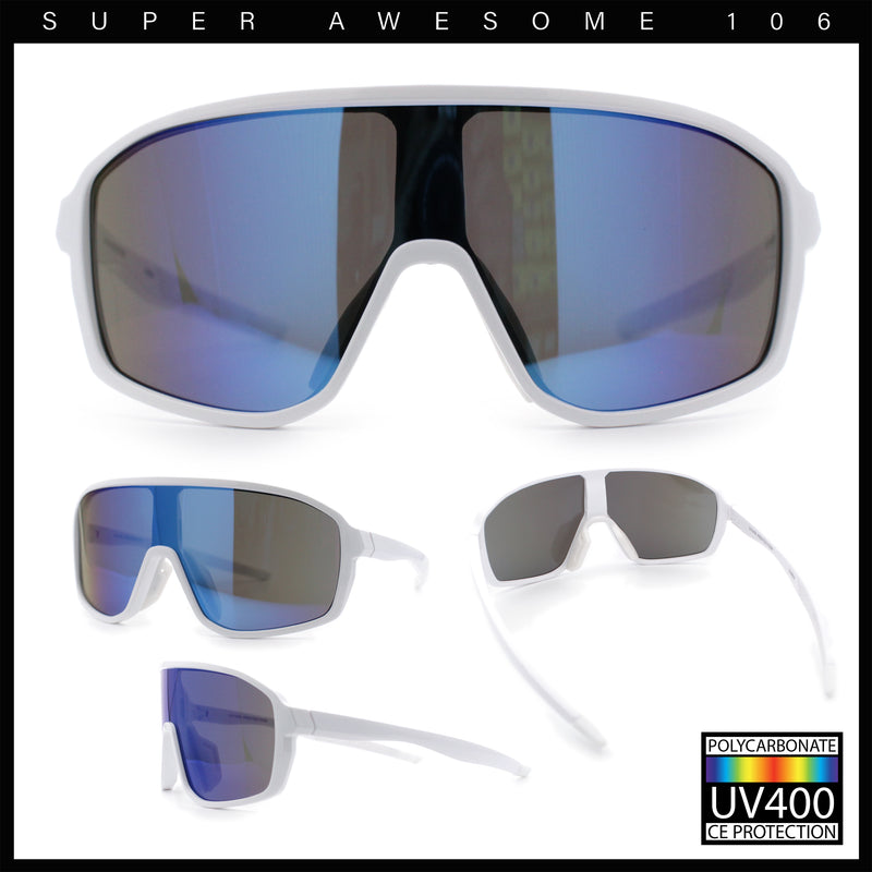 Mens Oversized Shield Color Mirror Sport Wrap Plastic MTB Rectangle Sunglasses