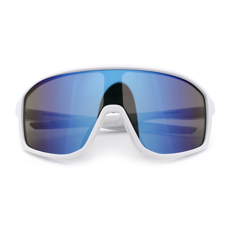 Mens Oversized Shield Color Mirror Sport Wrap Plastic MTB Rectangle Sunglasses