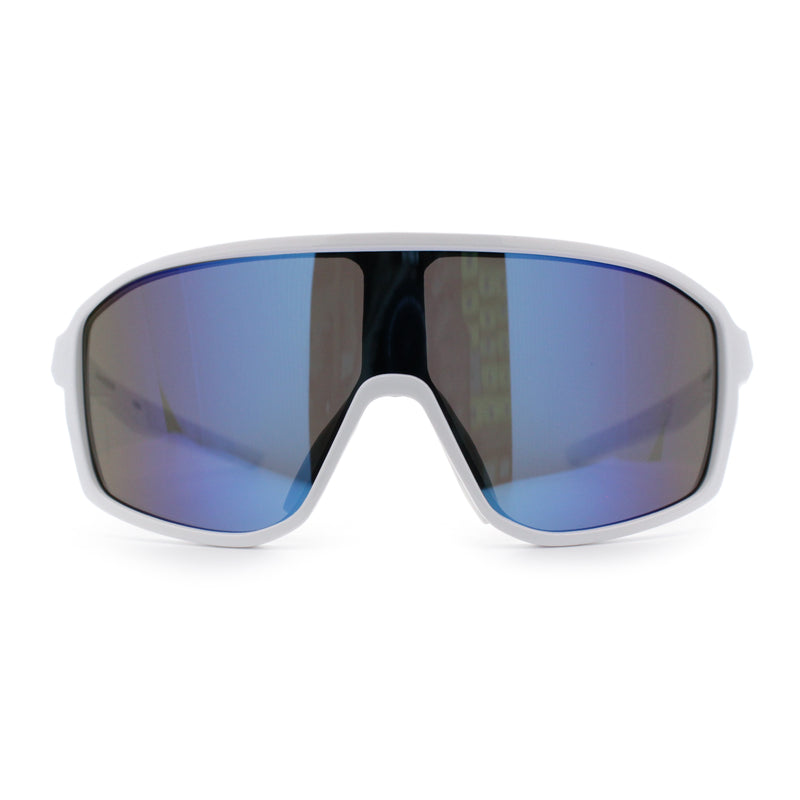 Mens Oversized Shield Color Mirror Sport Wrap Plastic MTB Rectangle Sunglasses
