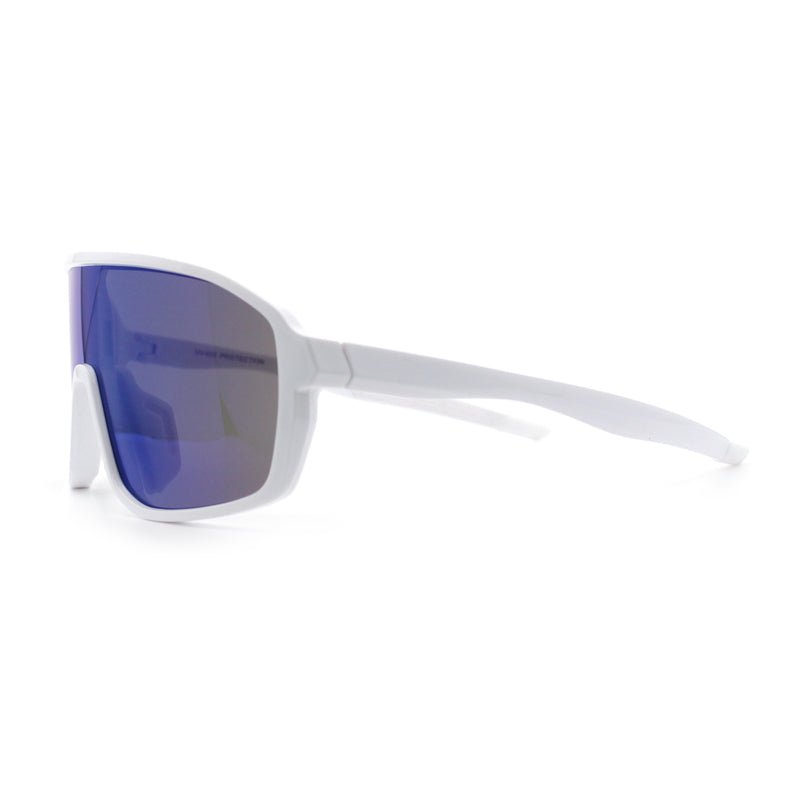 Mens Oversized Shield Color Mirror Sport Wrap Plastic MTB Rectangle Sunglasses