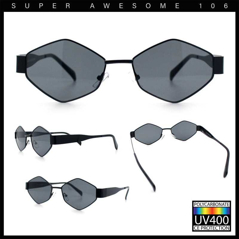 Hipster Diamond Shape Hustler Metal Rim Retro Fashion Sunglasses