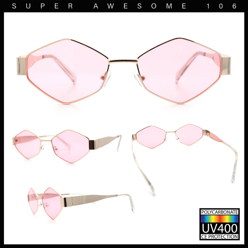 Hipster Diamond Shape Hustler Metal Rim Retro Fashion Sunglasses