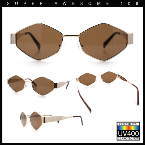 Hipster Diamond Shape Hustler Metal Rim Retro Fashion Sunglasses