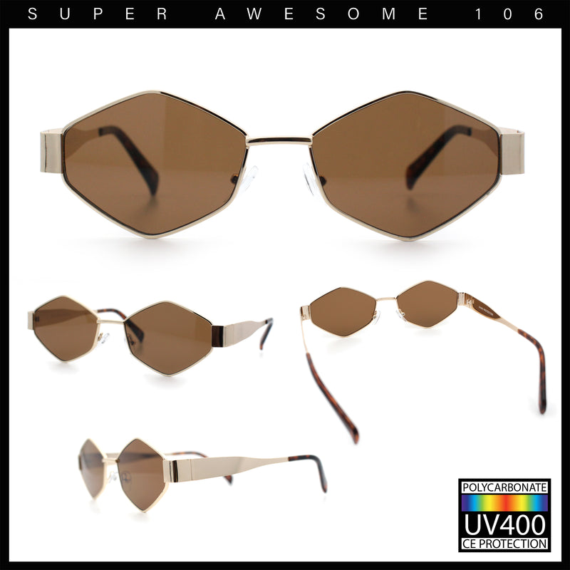 Hipster Diamond Shape Hustler Metal Rim Retro Fashion Sunglasses