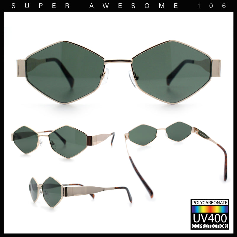 Hipster Diamond Shape Hustler Metal Rim Retro Fashion Sunglasses