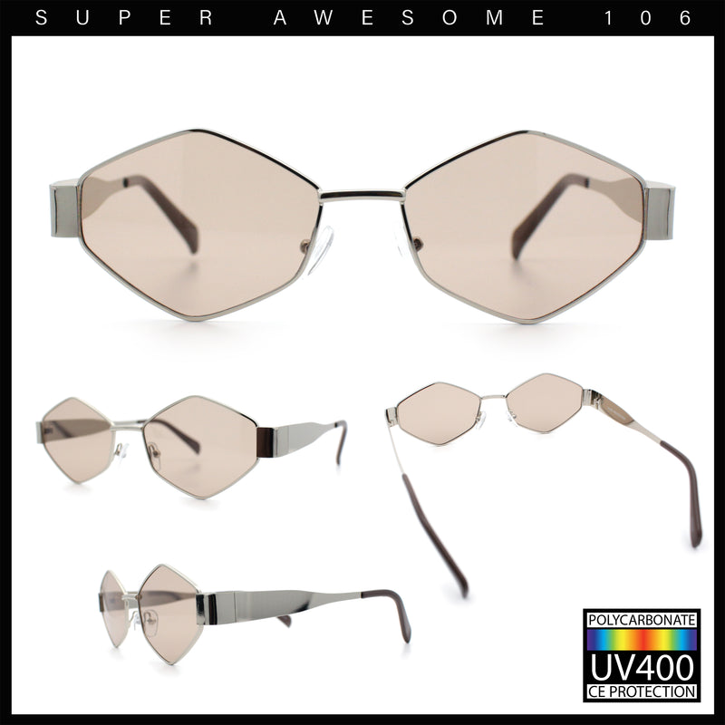 Hipster Diamond Shape Hustler Metal Rim Retro Fashion Sunglasses