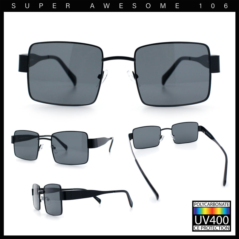 Hipster Rectangle Y2K Hustler Metal Rim Retro Fashion Sunglasses