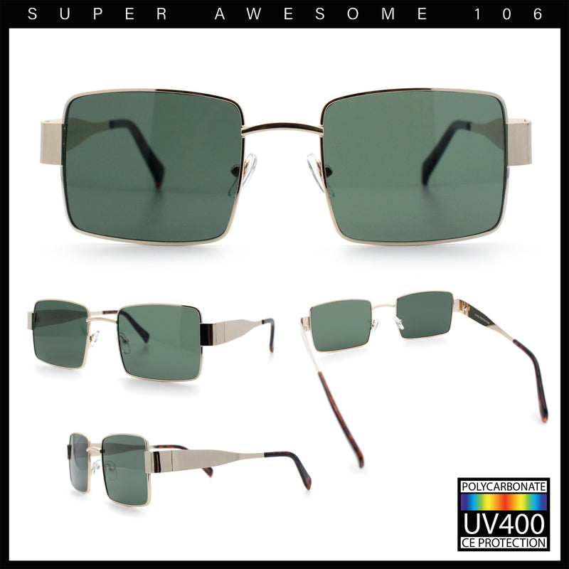 Hipster Rectangle Y2K Hustler Metal Rim Retro Fashion Sunglasses
