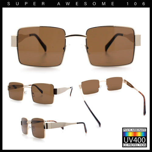Hipster Rectangle Y2K Hustler Metal Rim Retro Fashion Sunglasses