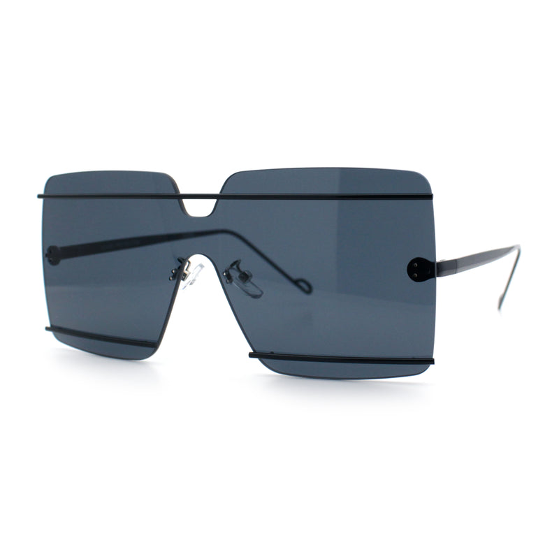 Womens Oversized Rimless Metal Bar Brow Line Designer Fashion Sunglasses