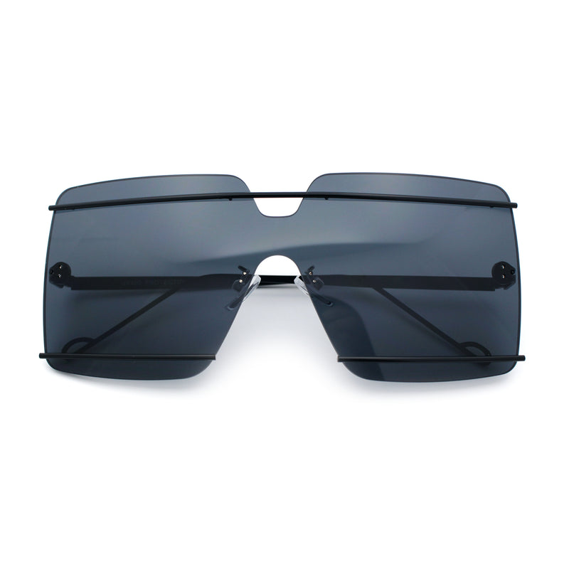 Womens Oversized Rimless Metal Bar Brow Line Designer Fashion Sunglasses