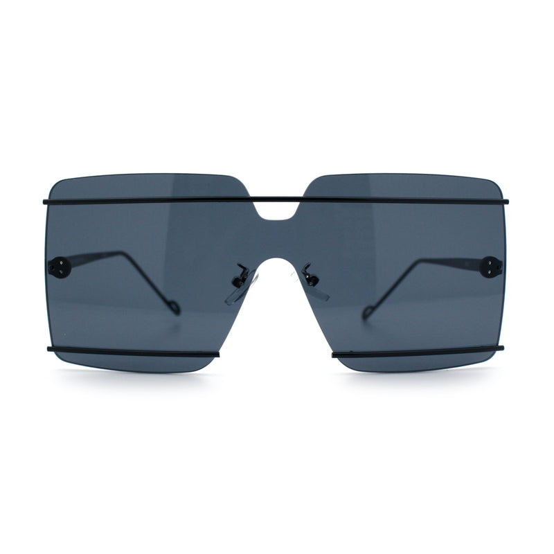 Womens Oversized Rimless Metal Bar Brow Line Designer Fashion Sunglasses