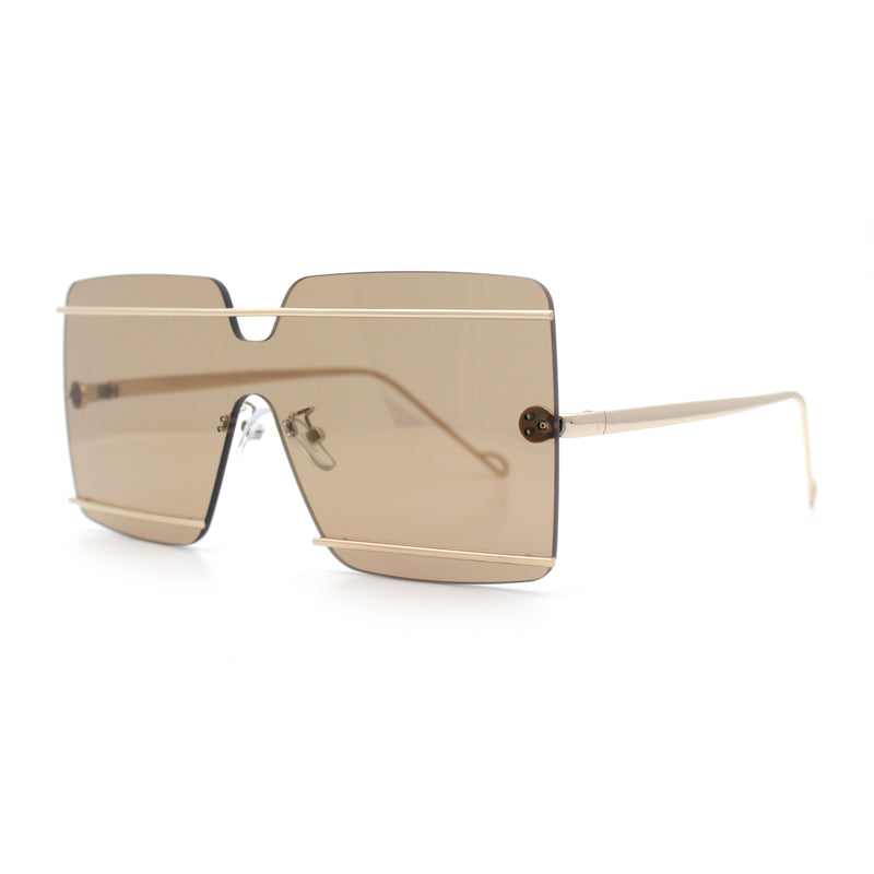 Womens Oversized Rimless Metal Bar Brow Line Designer Fashion Sunglasses