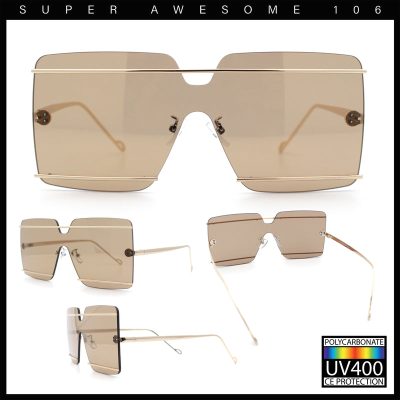 Womens Oversized Rimless Metal Bar Brow Line Designer Fashion Sunglasses