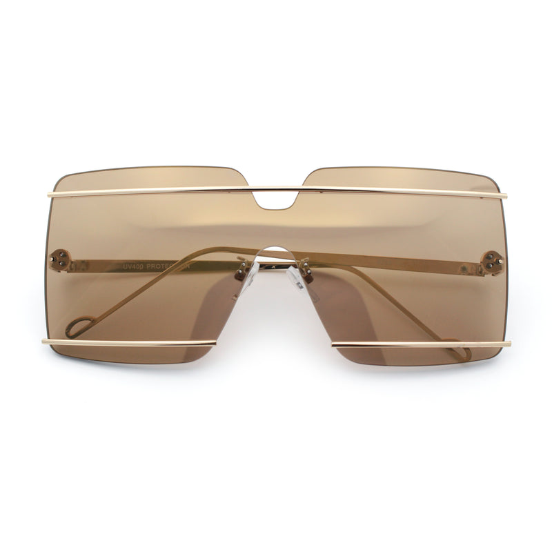 Womens Oversized Rimless Metal Bar Brow Line Designer Fashion Sunglasses