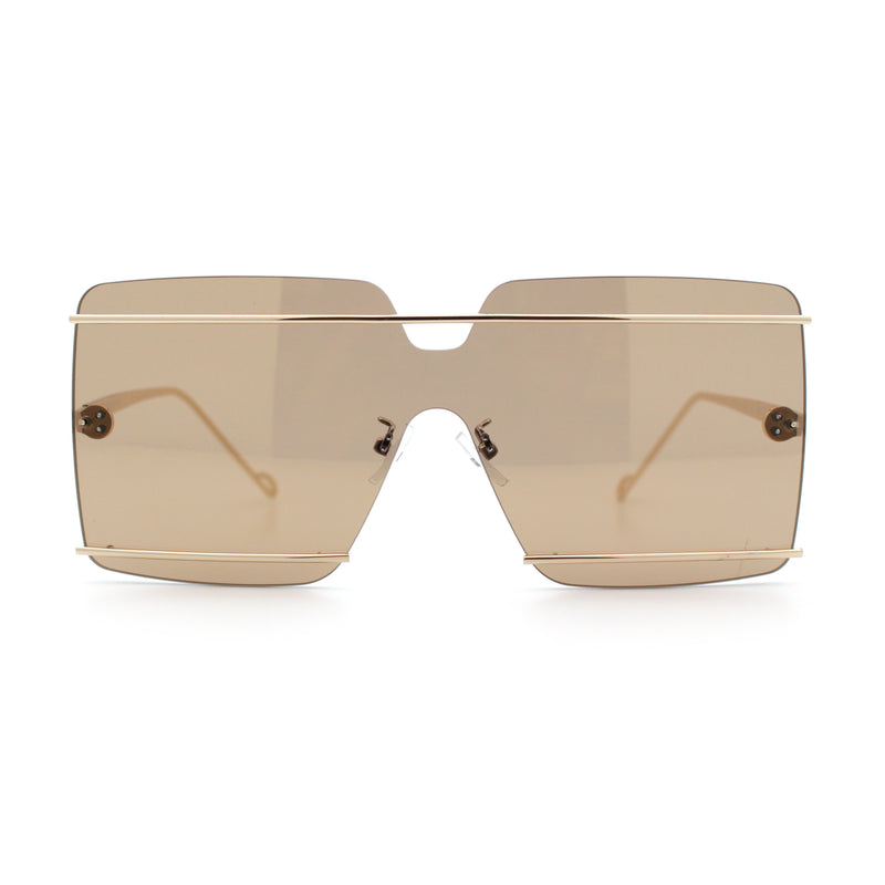 Womens Oversized Rimless Metal Bar Brow Line Designer Fashion Sunglasses
