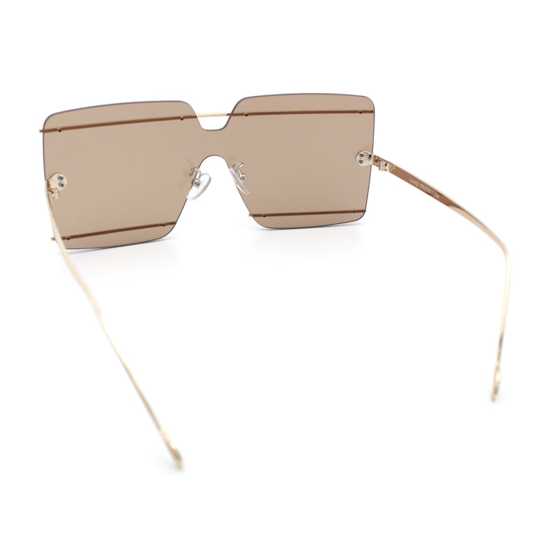 Womens Oversized Rimless Metal Bar Brow Line Designer Fashion Sunglasses