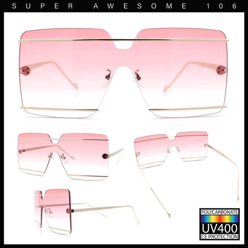 Womens Oversized Rimless Metal Bar Brow Line Designer Fashion Sunglasses