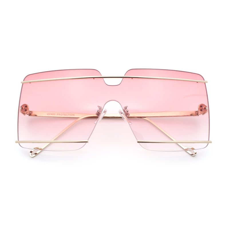 Womens Oversized Rimless Metal Bar Brow Line Designer Fashion Sunglasses