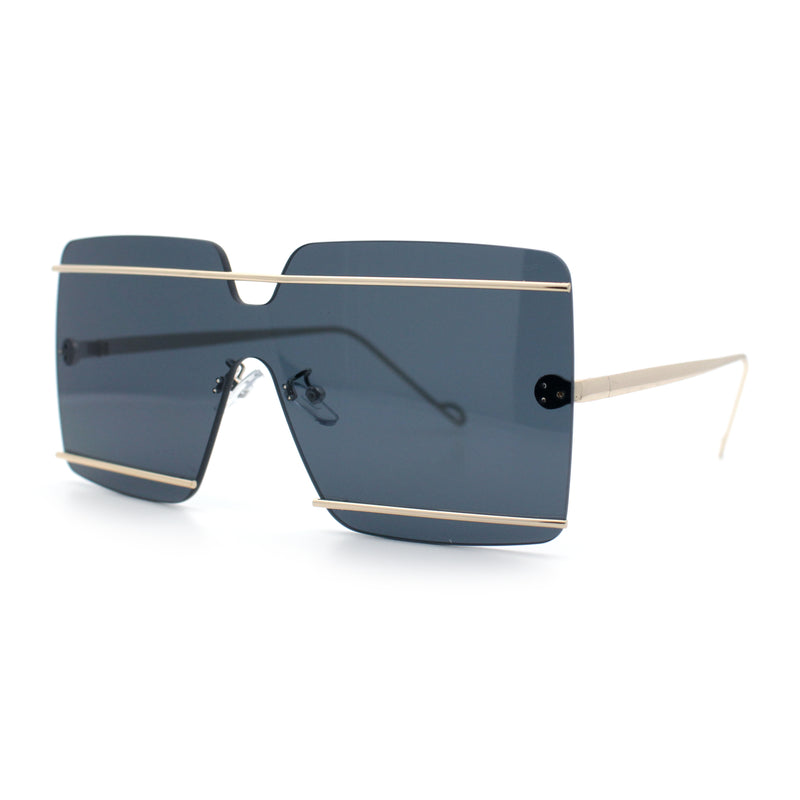 Womens Oversized Rimless Metal Bar Brow Line Designer Fashion Sunglasses