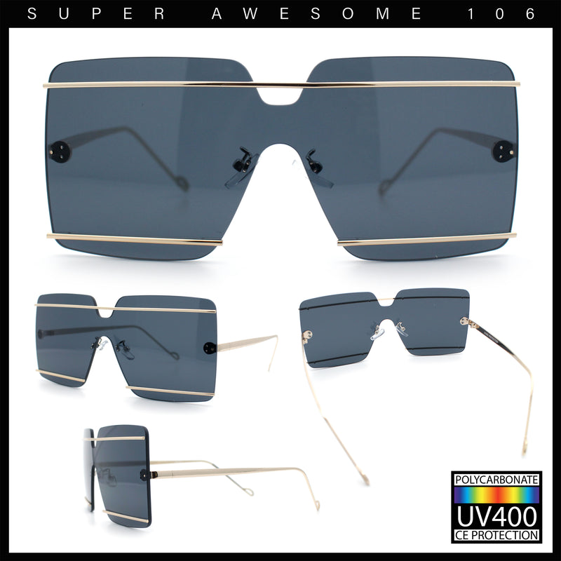 Womens Oversized Rimless Metal Bar Brow Line Designer Fashion Sunglasses