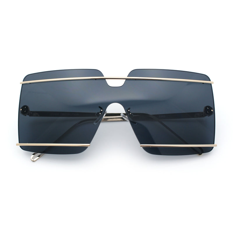 Womens Oversized Rimless Metal Bar Brow Line Designer Fashion Sunglasses