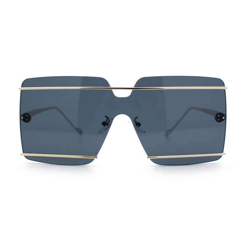Womens Oversized Rimless Metal Bar Brow Line Designer Fashion Sunglasses