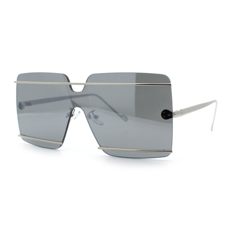 Womens Oversized Rimless Metal Bar Brow Line Designer Fashion Sunglasses