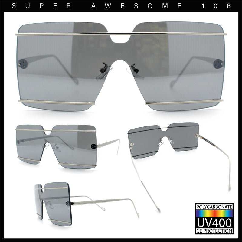 Womens Oversized Rimless Metal Bar Brow Line Designer Fashion Sunglasses
