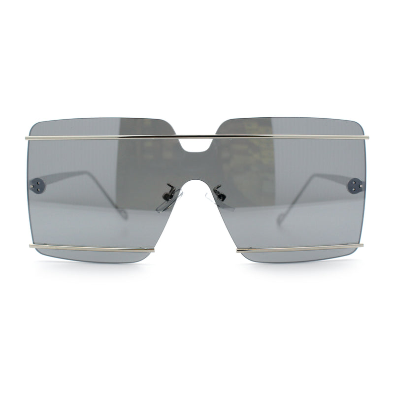 Womens Oversized Rimless Metal Bar Brow Line Designer Fashion Sunglasses