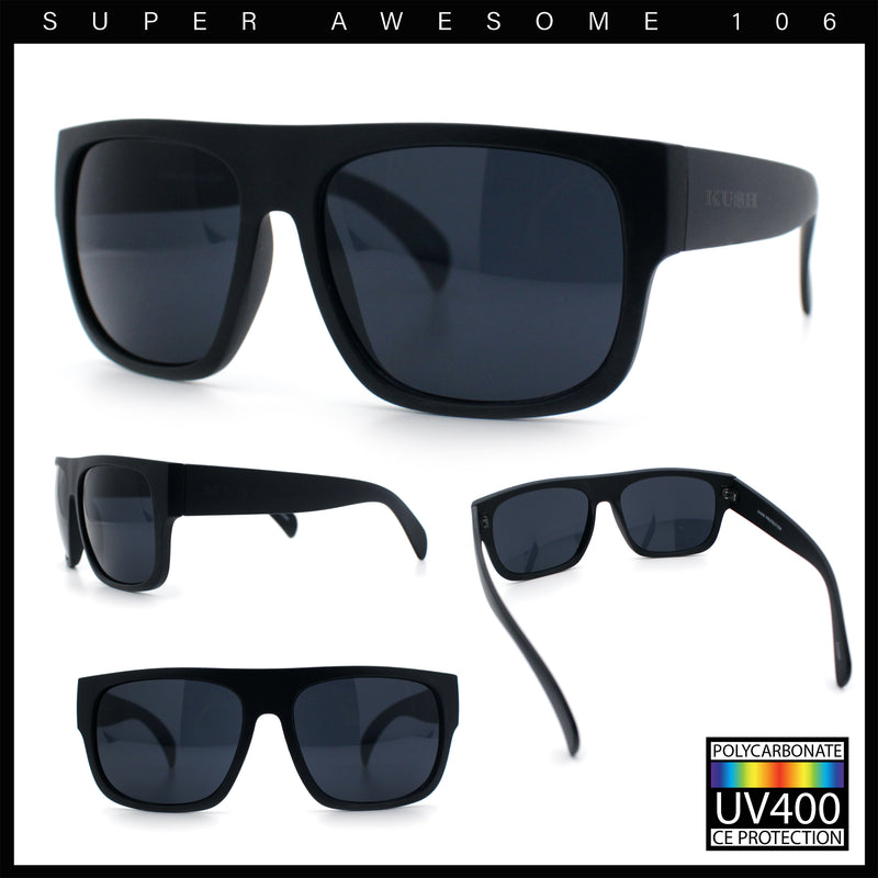 Kush Mens Flat Top Horn Rim Plastic All Black Gangster Shade Sunglasses