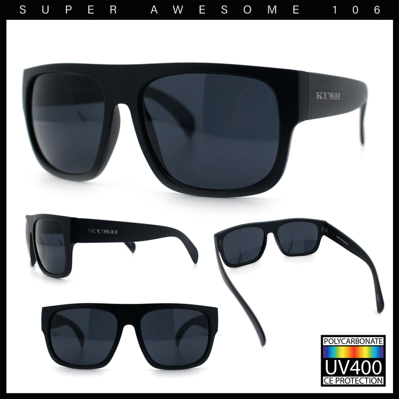 Kush Mens Flat Top Horn Rim Plastic All Black Gangster Shade Sunglasses