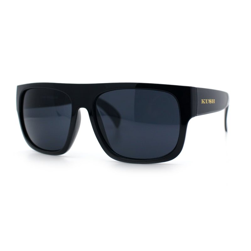 Kush Mens Flat Top Horn Rim Plastic All Black Gangster Shade Sunglasses