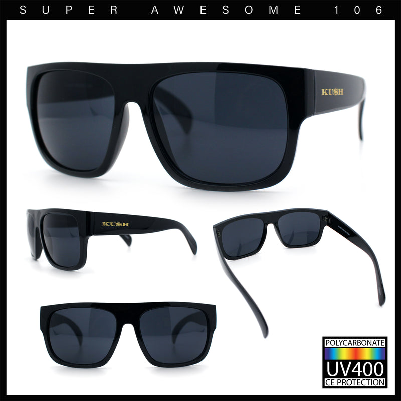 Kush Mens Flat Top Horn Rim Plastic All Black Gangster Shade Sunglasses