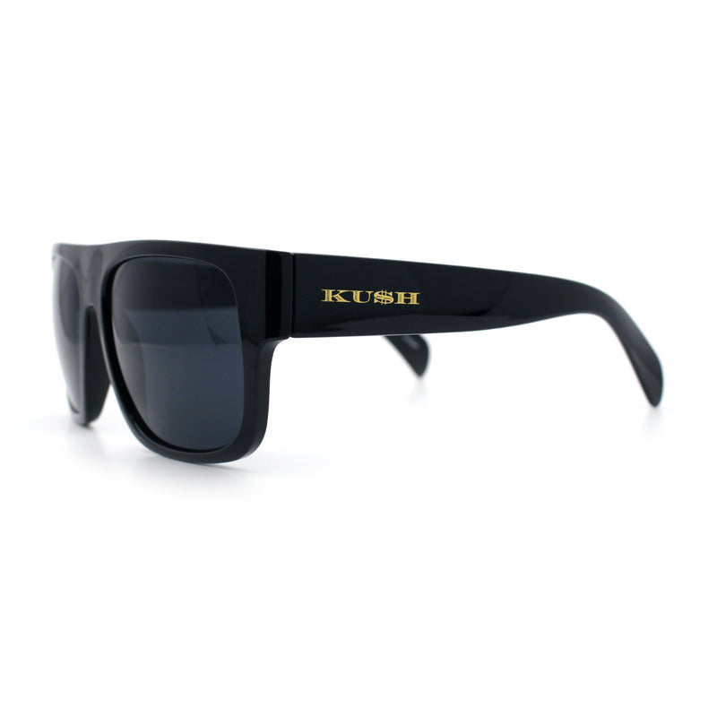 Kush Mens Flat Top Horn Rim Plastic All Black Gangster Shade Sunglasses