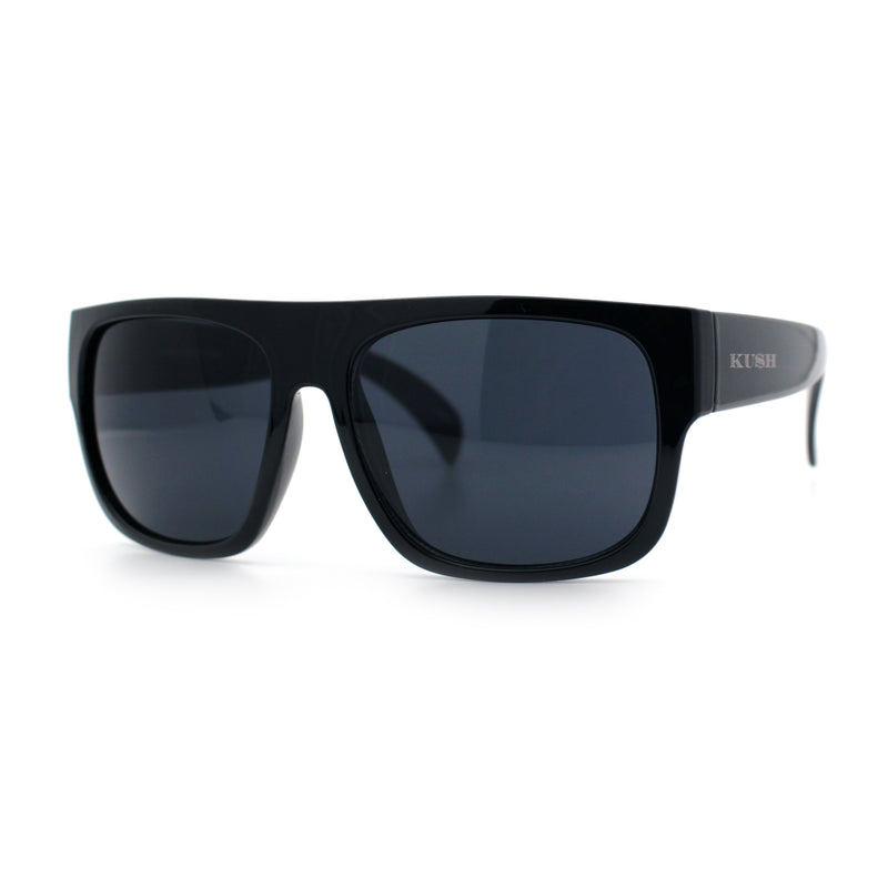 Kush Mens Flat Top Horn Rim Plastic All Black Gangster Shade Sunglasses