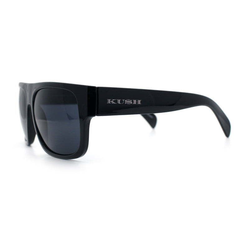 Kush Mens Flat Top Horn Rim Plastic All Black Gangster Shade Sunglasses
