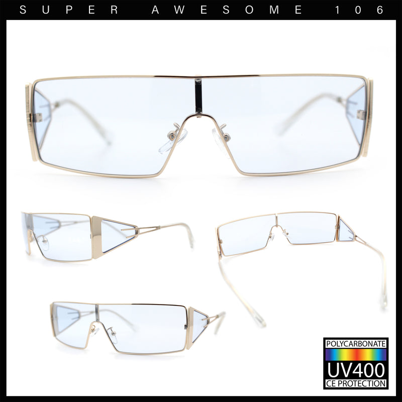 Y2K Side Visor Lens Narrow Rectangle Shield Metal Rim Sunglasses