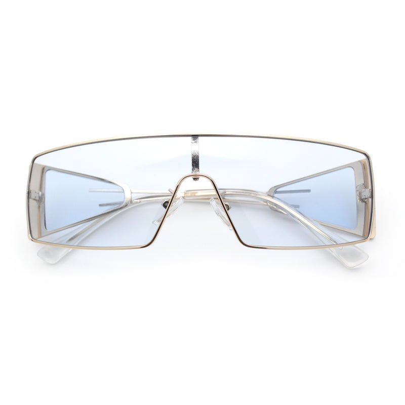 Y2K Side Visor Lens Narrow Rectangle Shield Metal Rim Sunglasses
